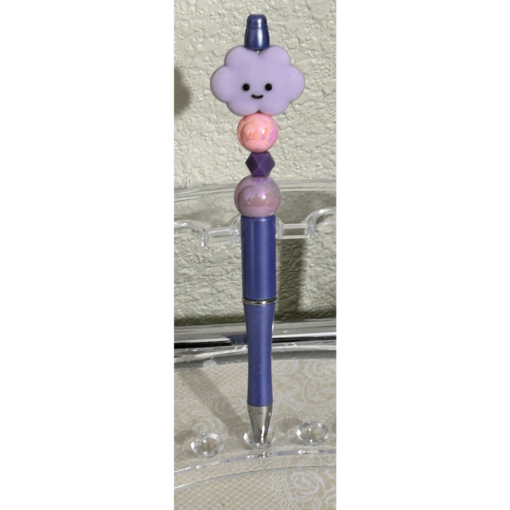 Custom Beaded Pen Little Cloud Purple Pink Unique Gift Handmade Pastel Cute